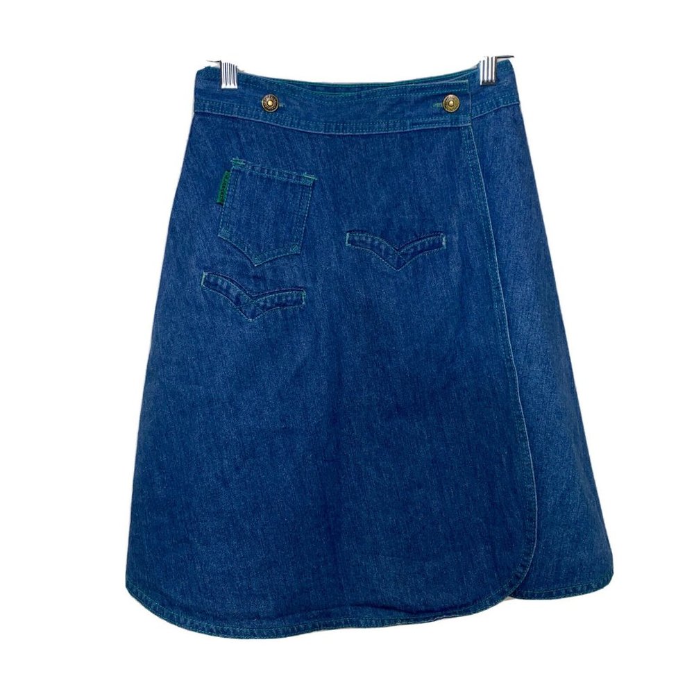 Vintage 70S Women’s Calabash XS Wrap Denim Skirt Sanforized 24” waist Hong Kong